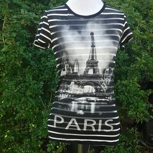 NWOT Paris black striped tee with embellishments